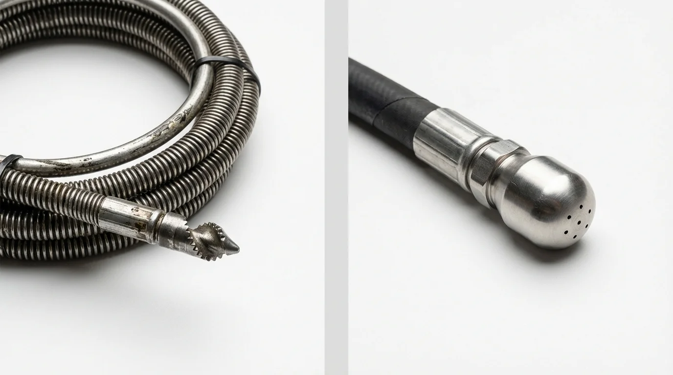 Drain snake cable and hydro jetting nozzle used for drain cleaning in Barrackville, WV