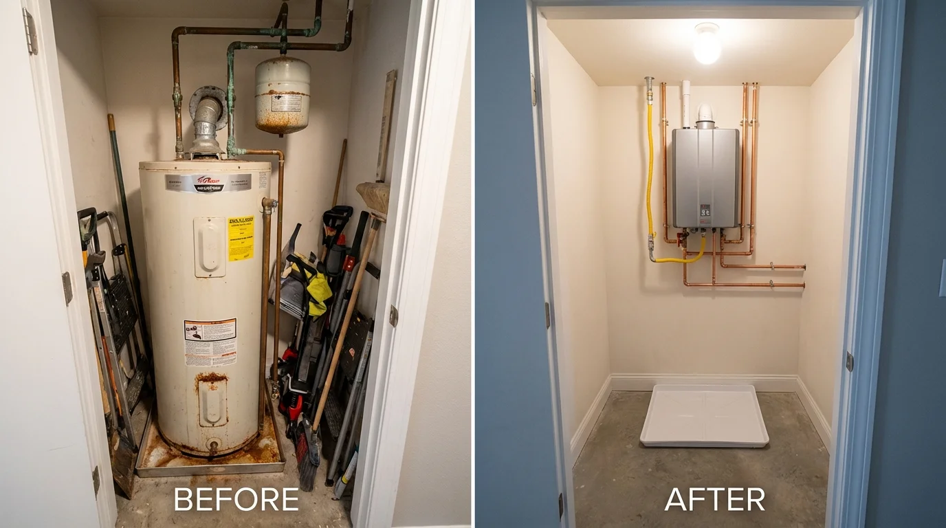 Tank water heater versus wall-mounted tankless unit comparison for Barrackville, WV homeowners