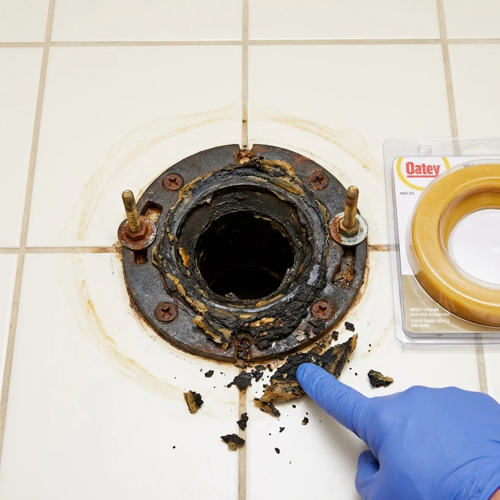 Failed wax ring showing water seepage at the base of a toilet in a Barrackville, WV home