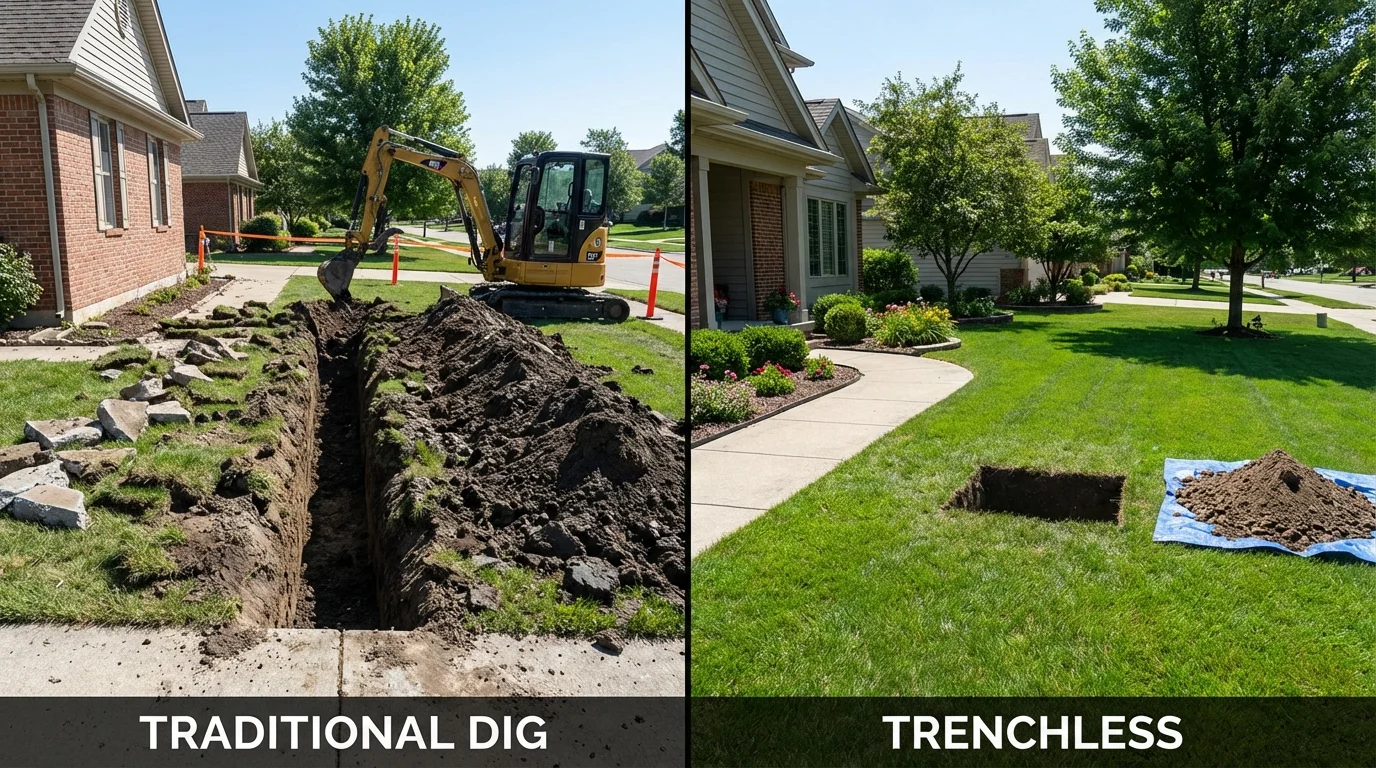 Trenchless sewer repair with minimal yard damage versus traditional excavation in Barrackville, WV